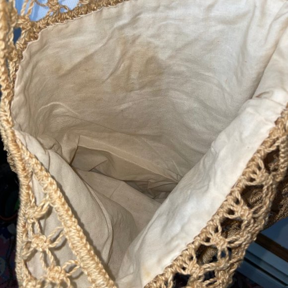 Handmade Straw Natural Raffia Crochet Small Tote Shopper Bag Cotton Lining sta - Picture 8 of 10